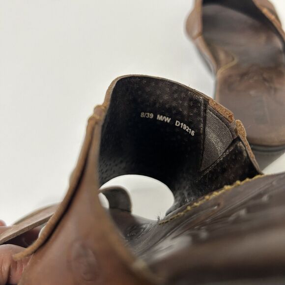 Born Brown Strappy Peep Toe Wedge Slip On Mules Sandals Size 8 EU 39 - Picture 7 of 8